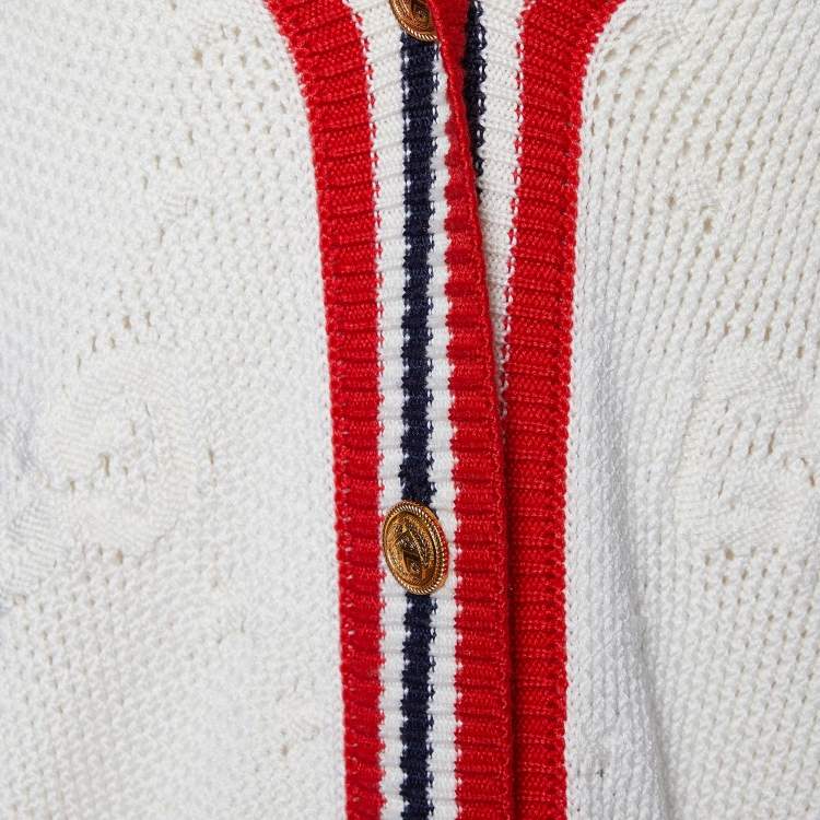مملوكة مسبقًا Gucci Off White Wool Knit Contrast Detail Button Front Cardigan S