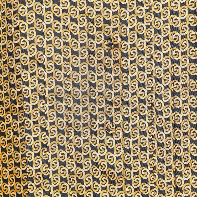 مملوكة مسبقًا Gucci Gold interlocking Printed Silk Neck Tie Detail Shirt L