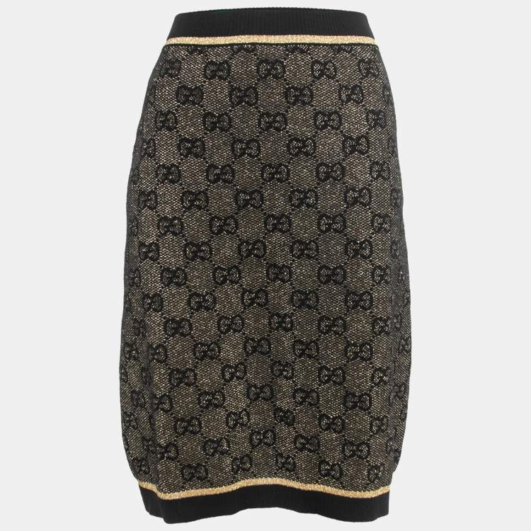 مملوكة مسبقًا Gucci Black Patterned Lurex Knit Knee Length Skirt S