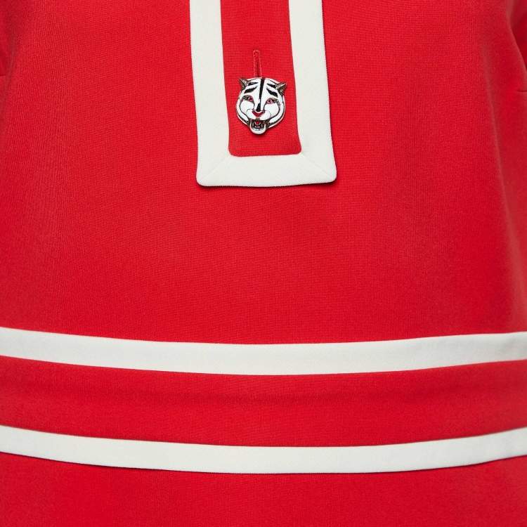 Pre Owned Gucci Red & Cream Jersey Sleeveless Midi Dress XL