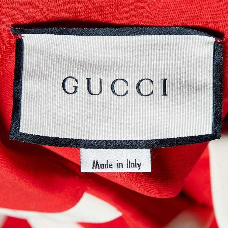 Pre Owned Gucci Red & Cream Jersey Sleeveless Midi Dress XL