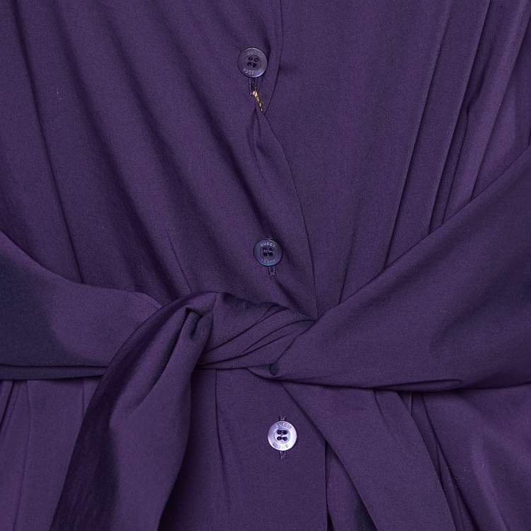 Pre Owned Gucci Purple Cotton Waist Tie Drape Detail Shirt M
