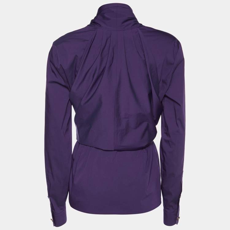 Pre Owned Gucci Purple Cotton Waist Tie Drape Detail Shirt M