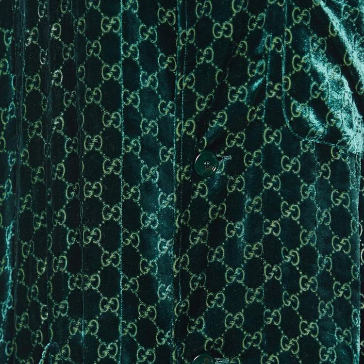 Pre Owned Gucci Green Velvet Guccissima Long Shirt XXL