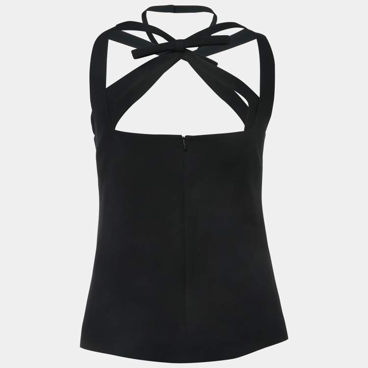 مملوكة مسبقًا Gucci Black Crepe Criss-Cross Strap Top S