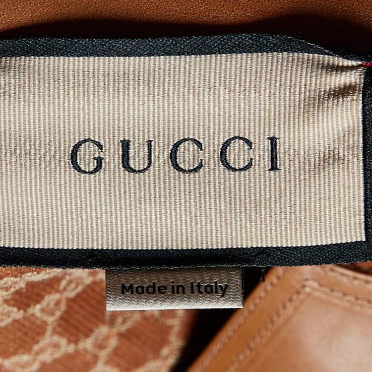مملوكة مسبقًا Gucci Brown Logo Linen Canvas & Leather Trim Mini Dress M
