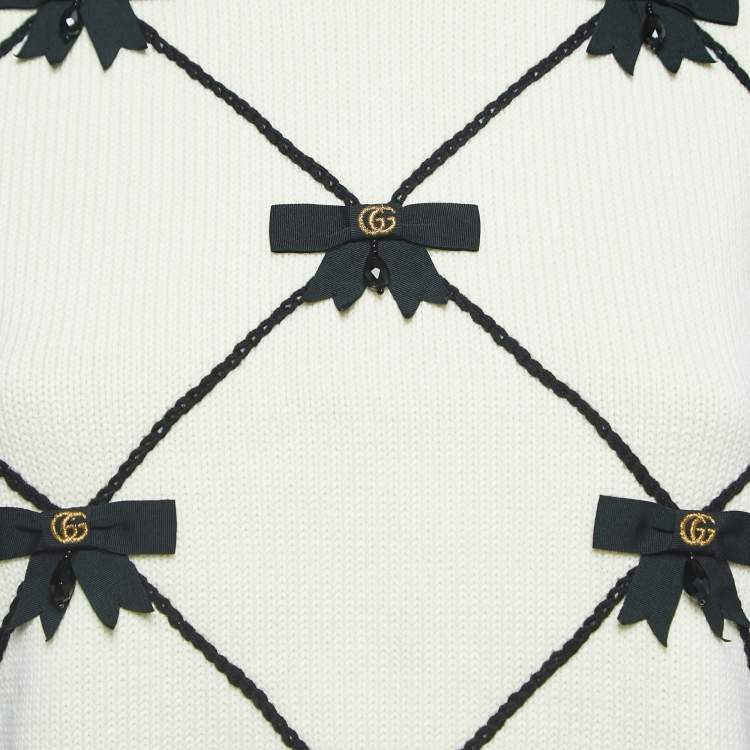مملوكة مسبقًا Gucci White Bow Embellished Knit Sleeveless Vest S
