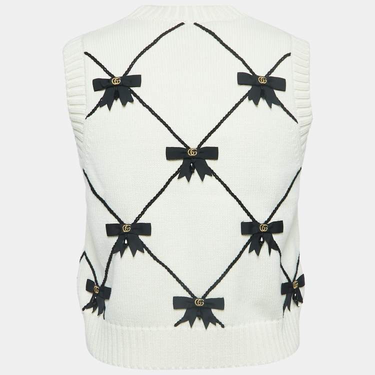 مملوكة مسبقًا Gucci White Bow Embellished Knit Sleeveless Vest S