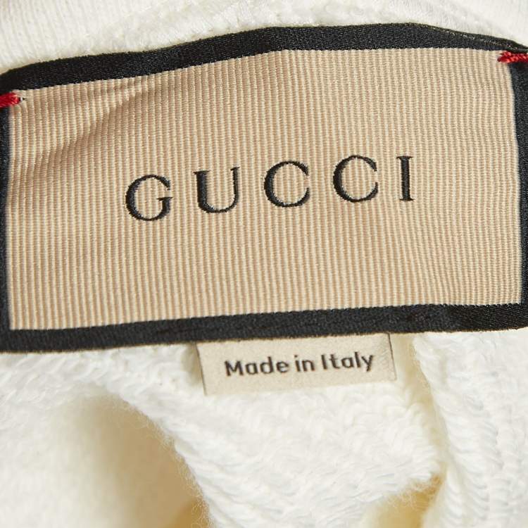 Pre Owned Gucci White Cotton Strawberry Print Embellished Hoodie XS