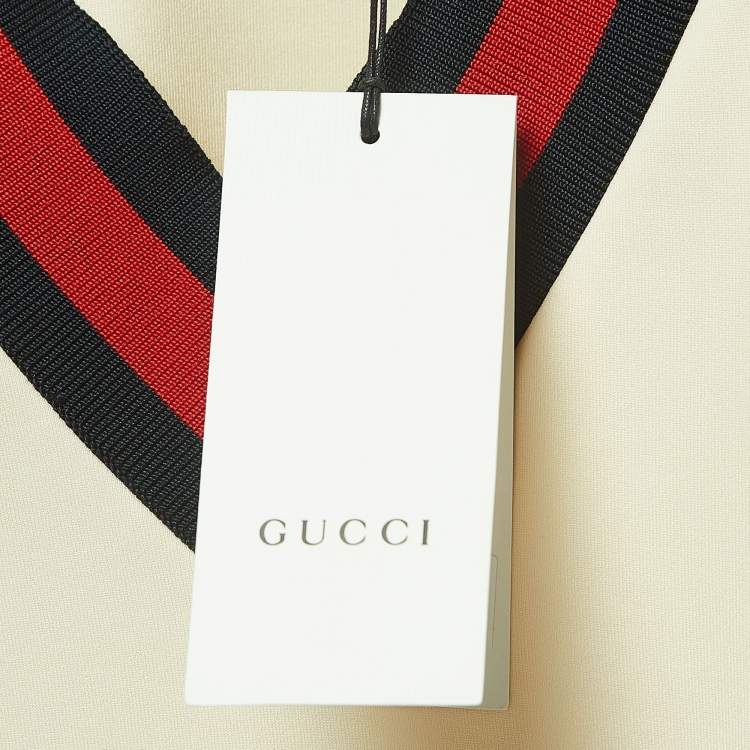 Pre Owned Gucci Cream Jersey Grosgrain-Trimmed Detail Mini Dress S