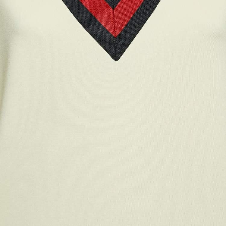 Pre Owned Gucci Cream Jersey Grosgrain-Trimmed Detail Mini Dress S