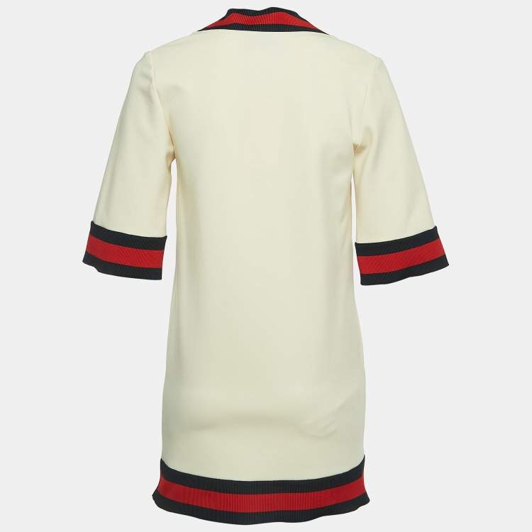 Pre Owned Gucci Cream Jersey Grosgrain-Trimmed Detail Mini Dress S