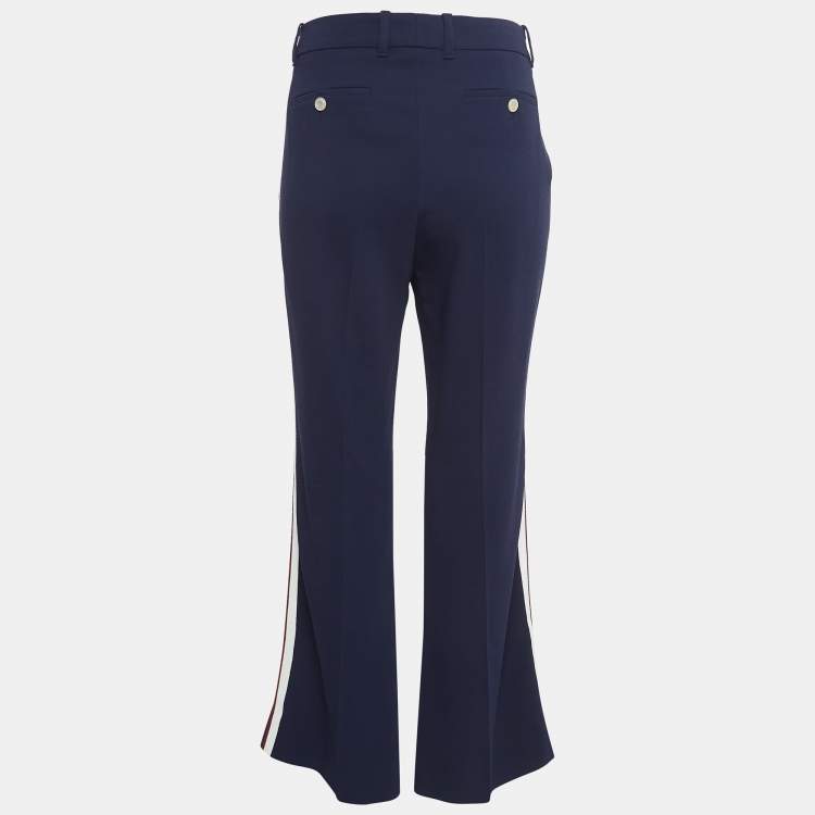 Pre Owned Gucci Navy Blue Crepe Stripe Detail Trousers M