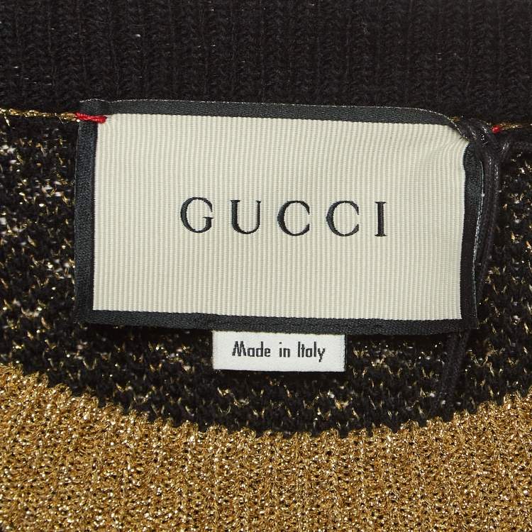 Pre Owned Gucci Black/Metallic Guccy Logo Wool Sweater XL