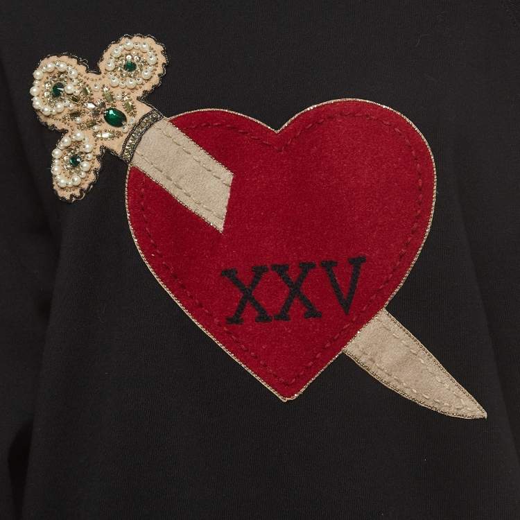 Pre Owned Gucci Black Cotton Dagger Heart Embroidered Sweatshirt S