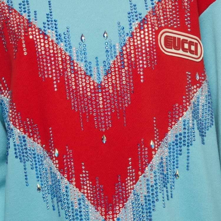 Pre Owned Gucci Blue Crystal Embellished Oversized Sweatshirt L