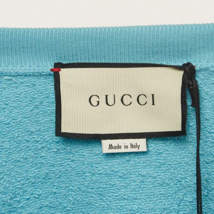 Pre Owned Gucci Blue Crystal Embellished Oversized Sweatshirt L