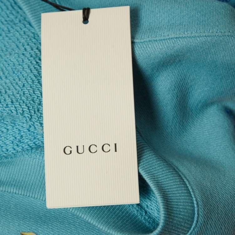 Pre Owned Gucci Blue Crystal Embellished Oversized Sweatshirt L