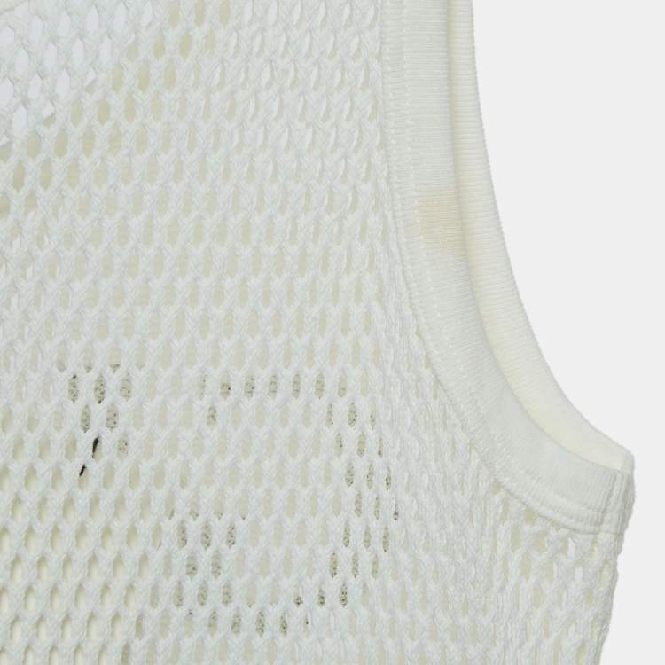 Pre Owned Gucci White Logo Printed Mesh Tank Top S 