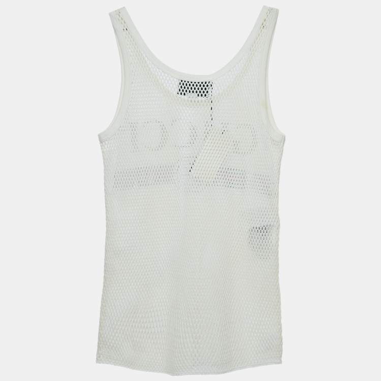 Pre Owned Gucci White Logo Printed Mesh Tank Top S 
