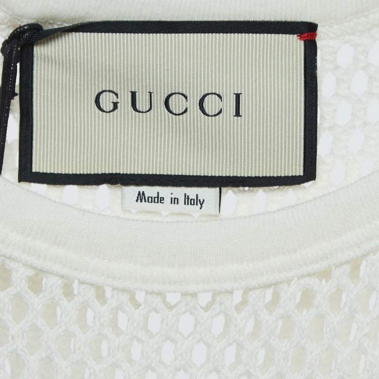 Pre Owned Gucci White Logo Printed Mesh Tank Top S 