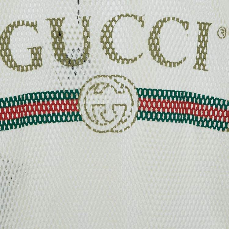 Pre Owned Gucci White Logo Printed Mesh Tank Top S 