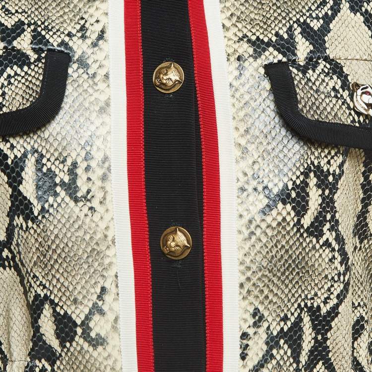 Pre Owned Gucci Cream Snake Printed Leather Jacket M