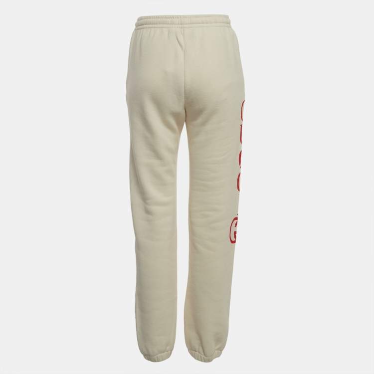 Pre Owned Gucci Off White Logo Print Cotton Joggers S