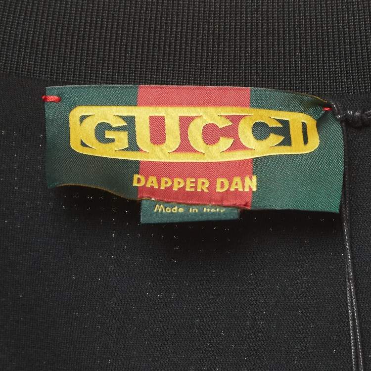 Pre Owned Gucci Dapper Dan Black/Red Logo Motif Sequin Bomber Jacket S