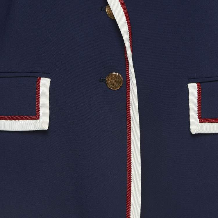 مملوكة مسبقًا Gucci Navy Blue Crepe Contrast Trim Detail Button Front Blazer M