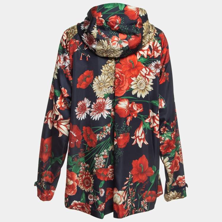 Pre Owned Gucci Multicolor Floral Print Nylon Applique Detail Hooded Jacket S