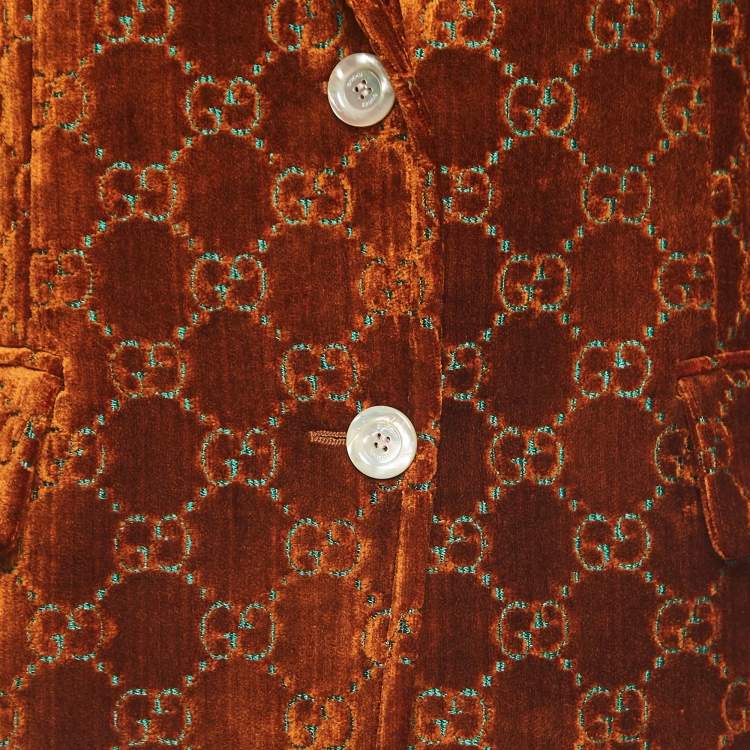 مملوكة مسبقًا Gucci Brown GG Motif Velvet Single Breasted Blazer M