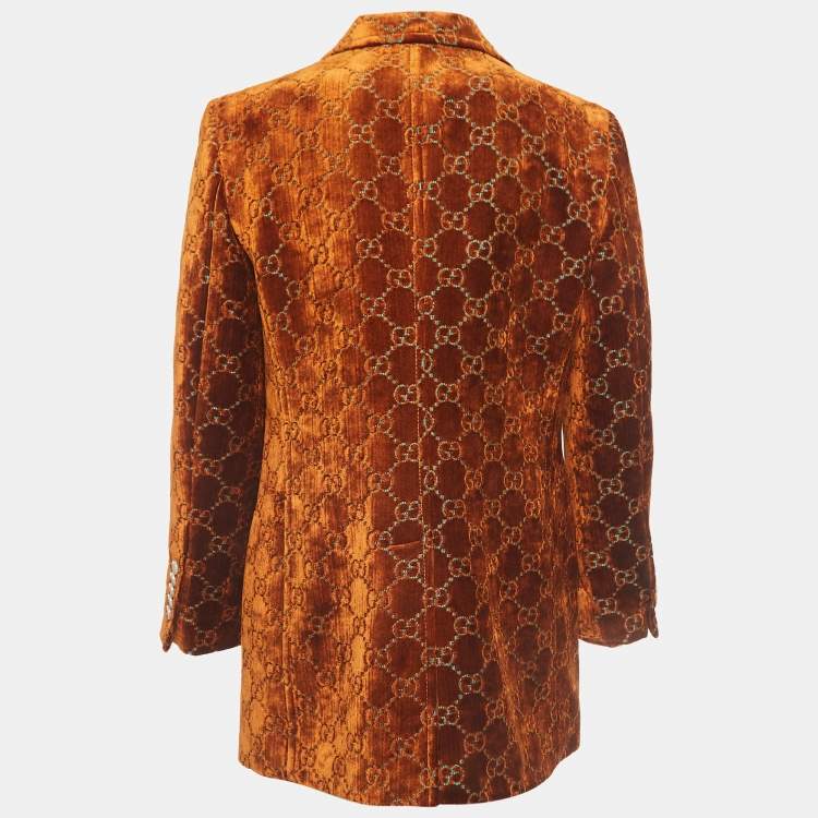مملوكة مسبقًا Gucci Brown GG Motif Velvet Single Breasted Blazer M