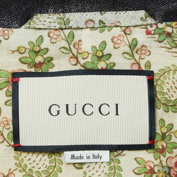 Pre Owned Gucci Black Python Embossed Fringed Leather Jacket M
