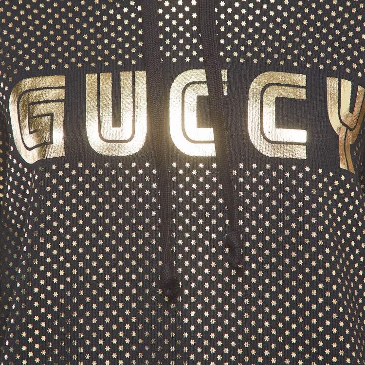 Pre Owned Gucci Black Black/Gold Star Printed Cotton Hoodie XS