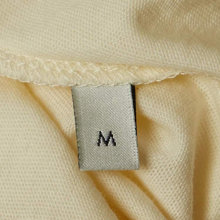 Pre Owned Gucci Cream Logo Sequined Cotton Crew Neck T-Shirt M