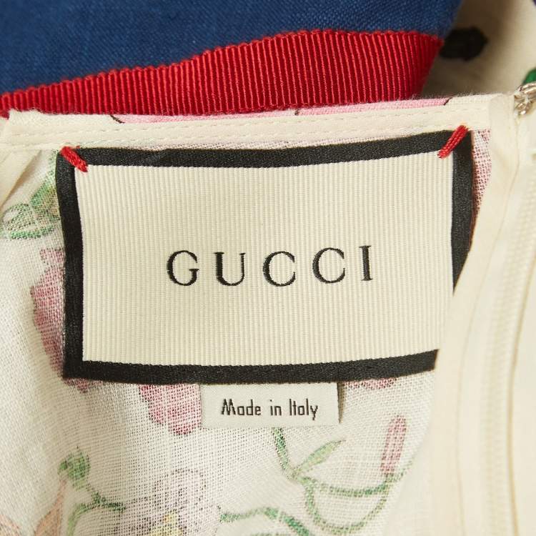 Pre Owned Gucci Cream/Multicolor Printed Linen Kaftan Dress M