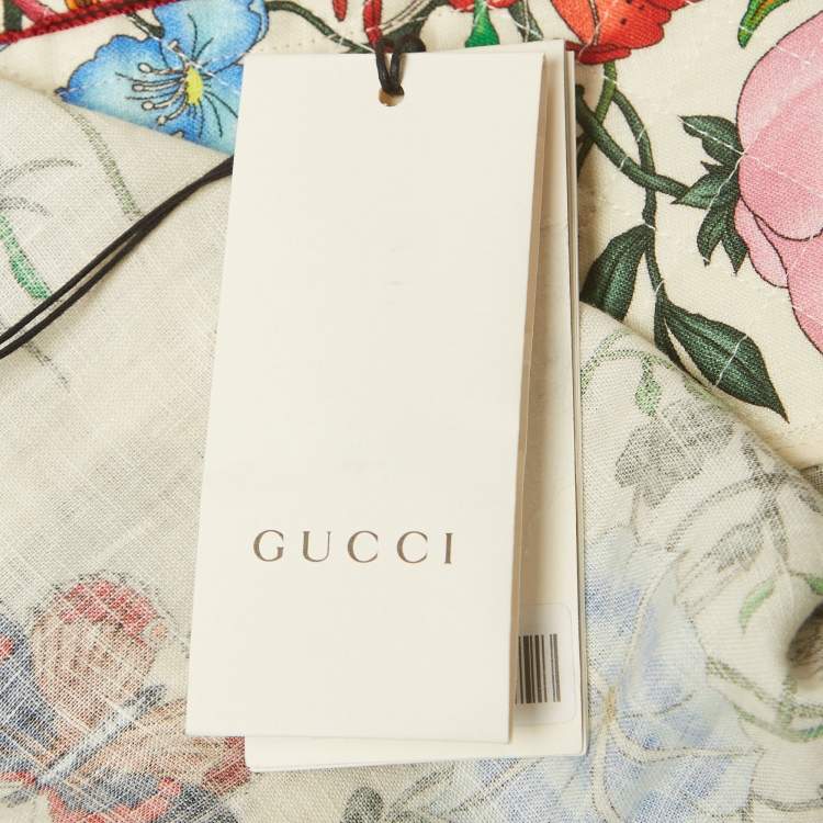 Pre Owned Gucci Cream/Multicolor Printed Linen Kaftan Dress M
