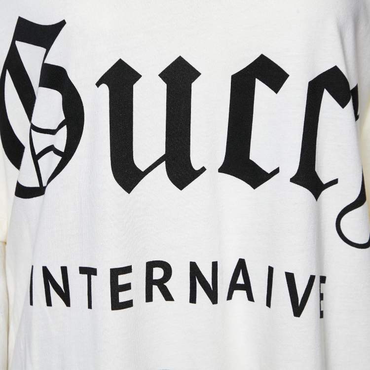 Pre Owned Gucci Cream Guccy Print Cotton Crew Neck T-Shirt L