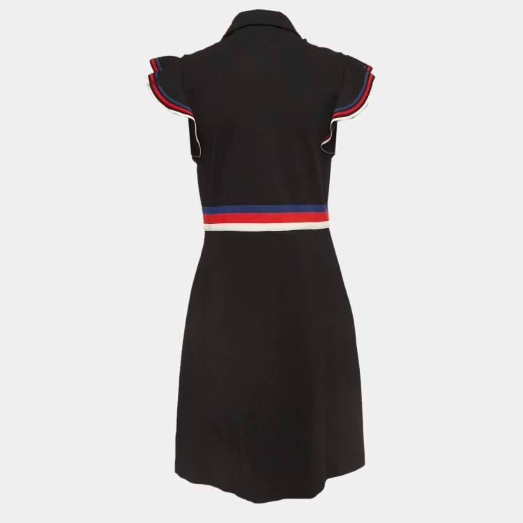 مملوكة مسبقًا Gucci Black Stretch Jersey Sylvie Web Trim Ruffled Dress XL