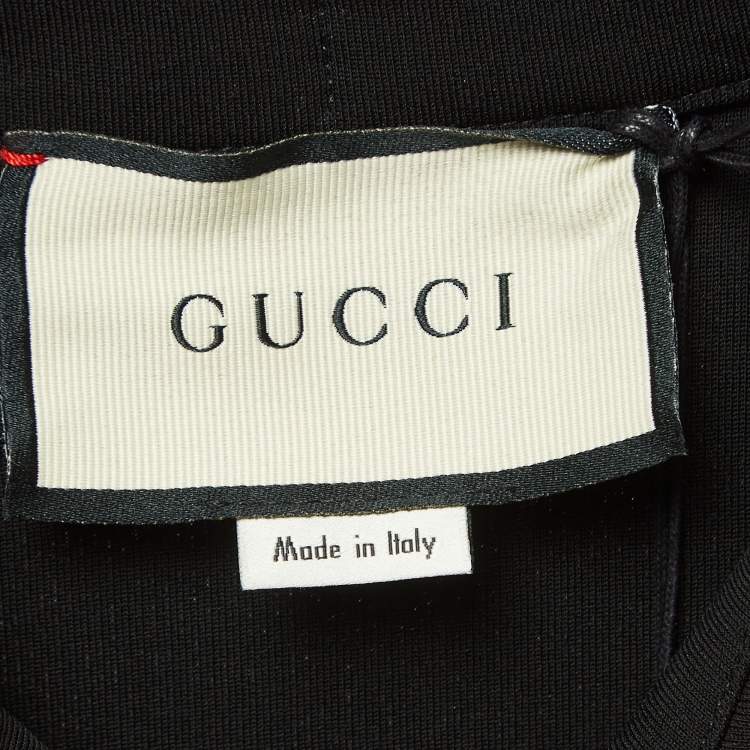 مملوكة مسبقًا Gucci Black Stretch Jersey Sylvie Web Trim Ruffled Dress XL