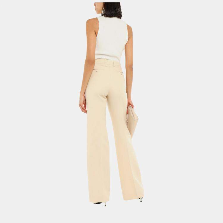 Pre Owned Gucci Cream Silk & Wool Wide Leg Pants L (IT 44)