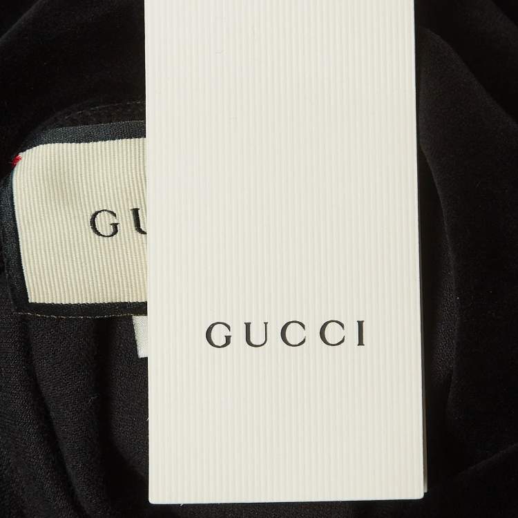 Pre Owned Gucci Black Logo Embroidered Velvet Hoodie XS