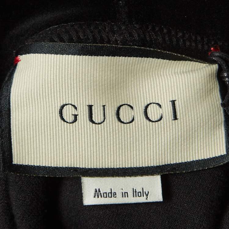 Pre Owned Gucci Black Logo Embroidered Velvet Hoodie XS