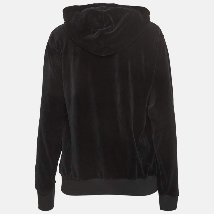 Pre Owned Gucci Black Logo Embroidered Velvet Hoodie XS