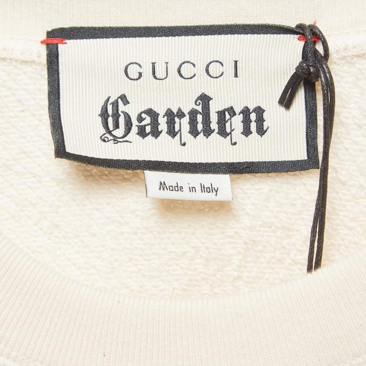Pre Owned Gucci Cream Tiger Print Cotton Knit Crew Neck Garden Sweatshirt XS