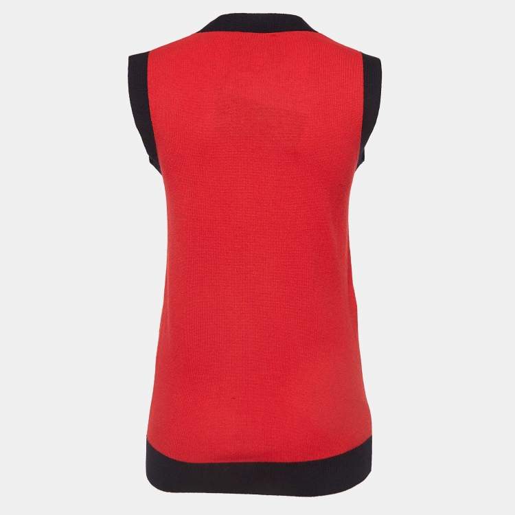 Pre Owned Gucci Red Contrast Edge Wool Knit Sleeveless Top S