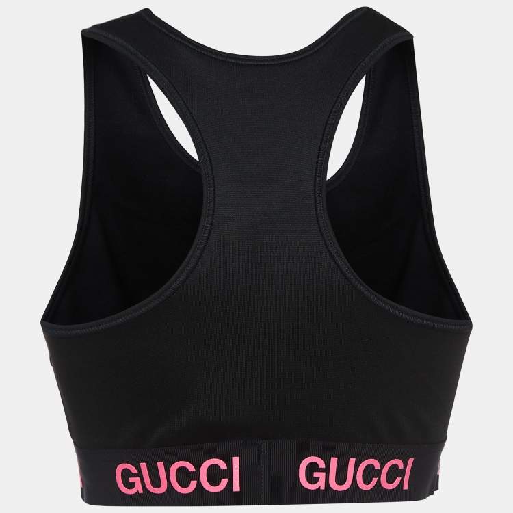 مملوكة مسبقًا Gucci Black Logo Print Jersey Cropped Tank Top S