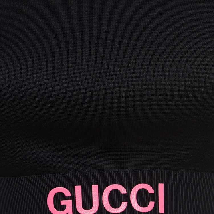مملوكة مسبقًا Gucci Black Logo Print Jersey Cropped Tank Top S