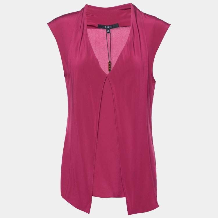 Pre Owned Gucci Purple Silk Sleeveless Blouse S